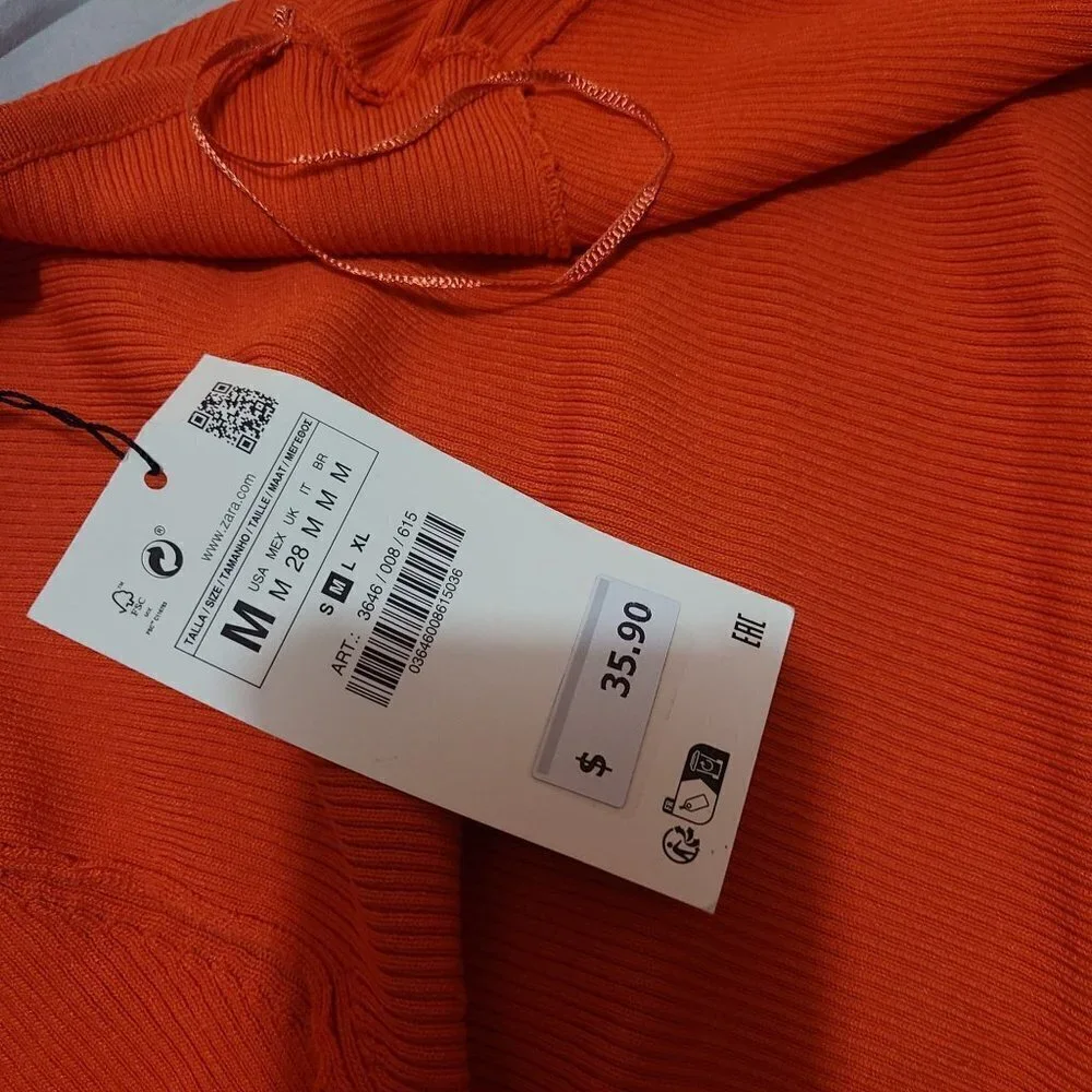 ZARA RIBBED CROPPED CARDIGAN ORANGE SIZE M | 3646/008